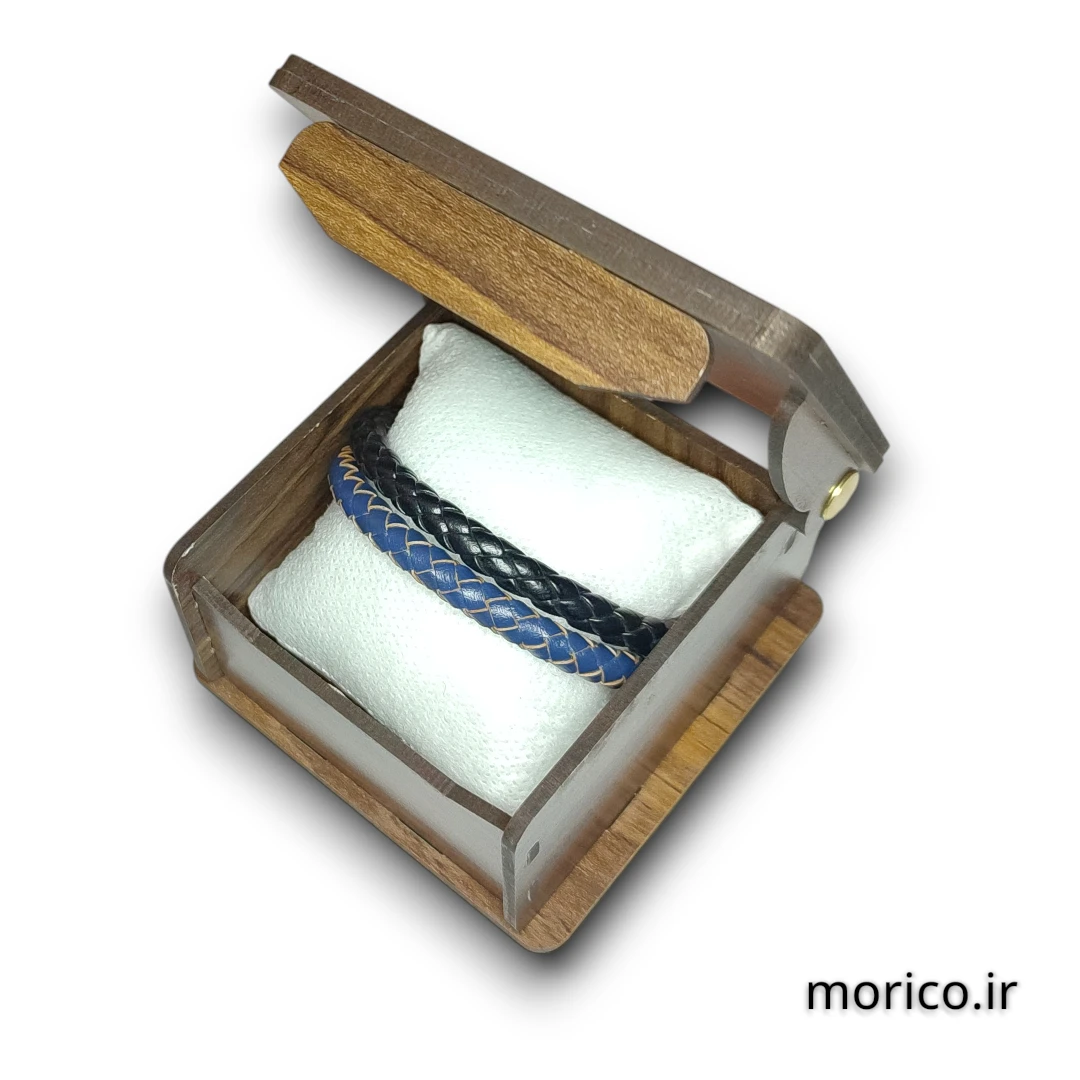 دستبند چرم آبی مشکی کد 110