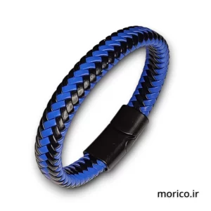 دستبند چرم آبی مشکی کد 114
