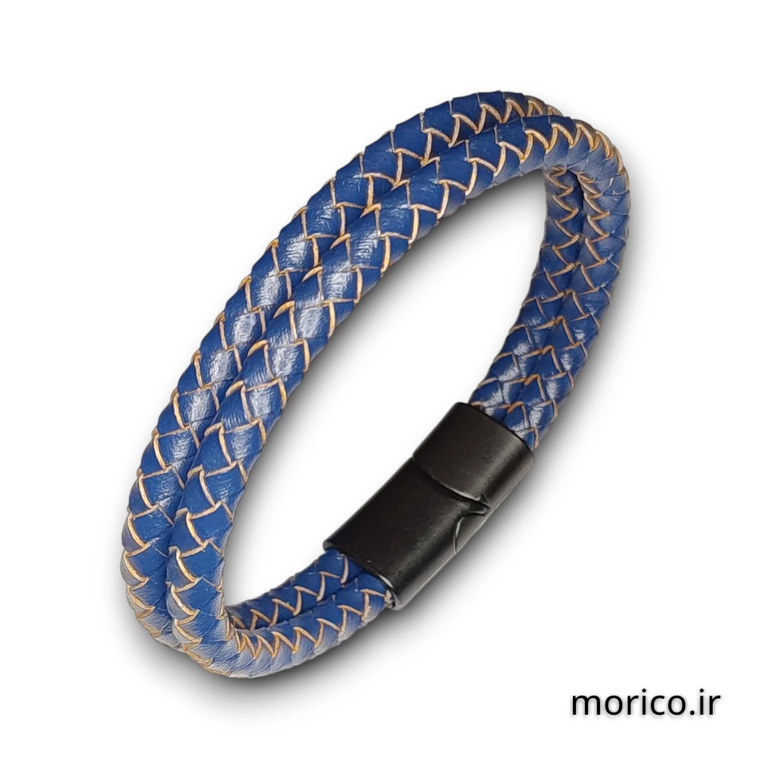 دستبند چرم آبی کد 108