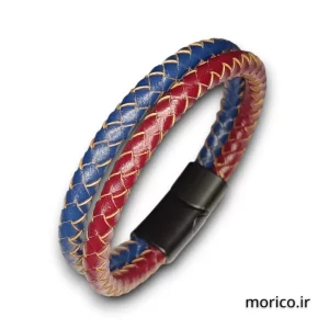 دستبند چرم قرمز آبی کد 111