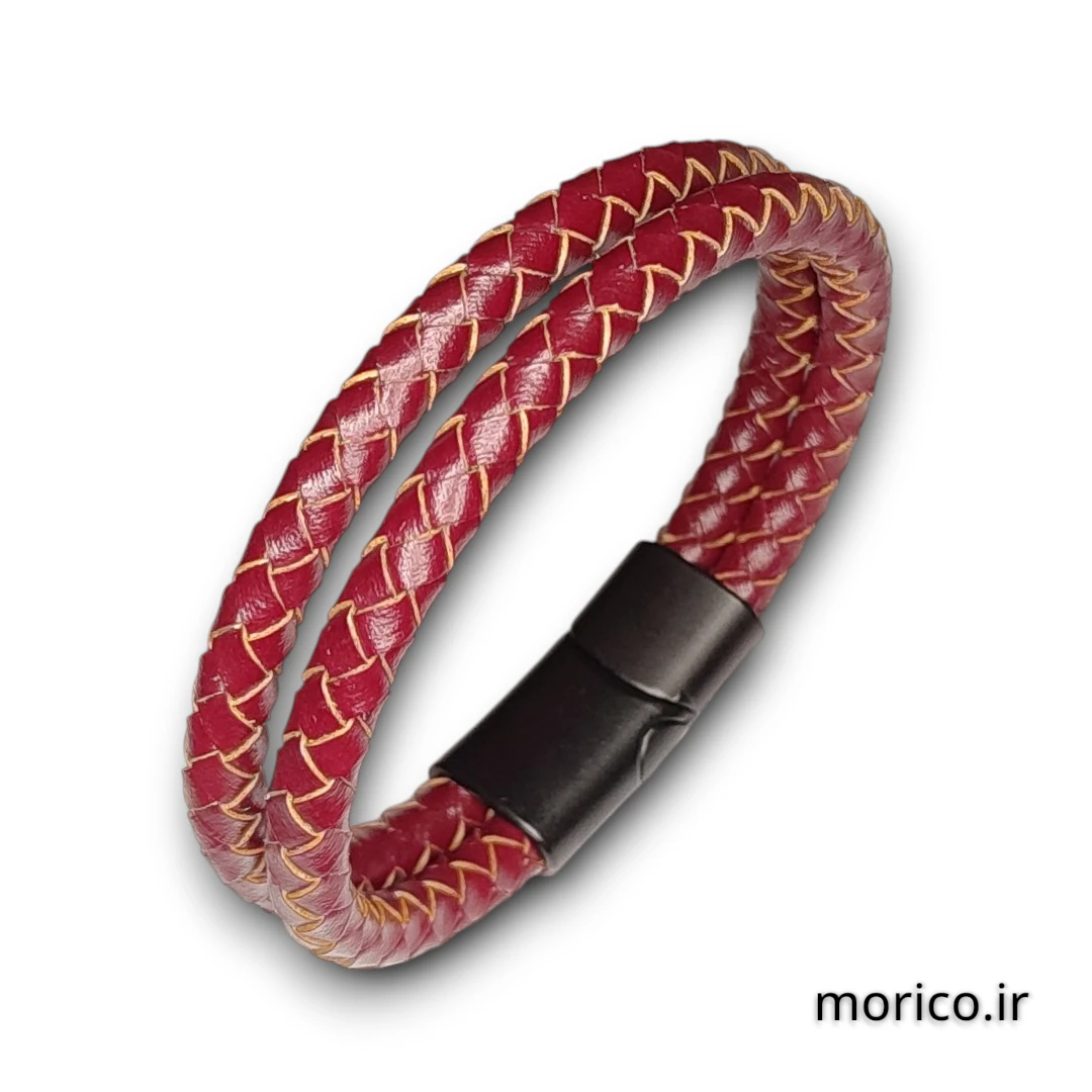 دستبند چرم قرمز کد 106
