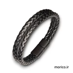 دستبند چرم مشکی کد 107