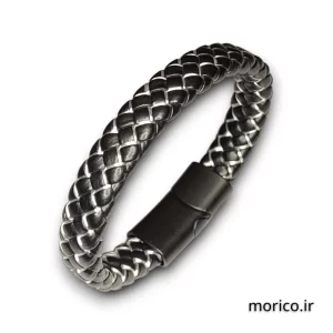 دستبند چرم مشکی کد 112