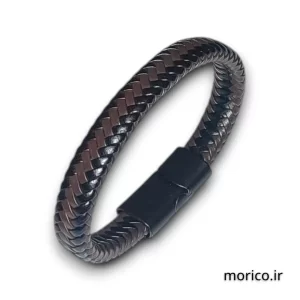دستبند چرم قهوه ای مشکی کد 115